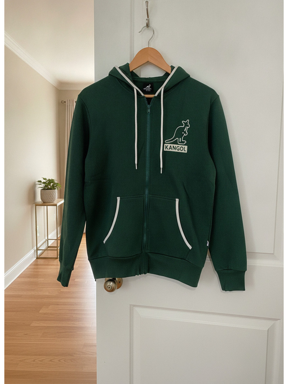 $79 KANGOL GREEN MENS FULL ZIP HOODIE (SIZE L) WHITE TRIM NWT